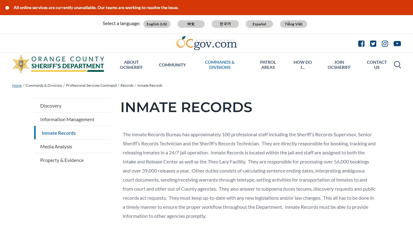 Inmate Records | Orange County California - Sheriff's Department